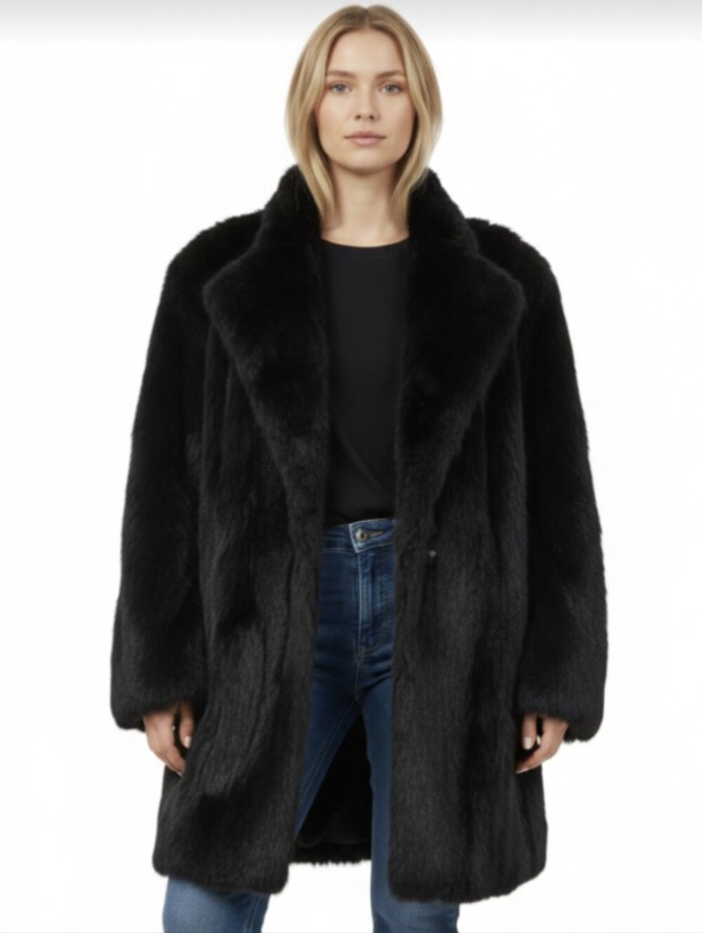 LUXURIOUS BLACK GENUINE DYED RABBIT FUR OVERSIZED SWING STYLE JACKET, COAT! SZ S